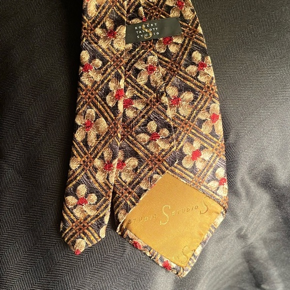 Robert Talbott Black and Gold Floral Tie Gold Black Red Tones - Picture 6 of 6